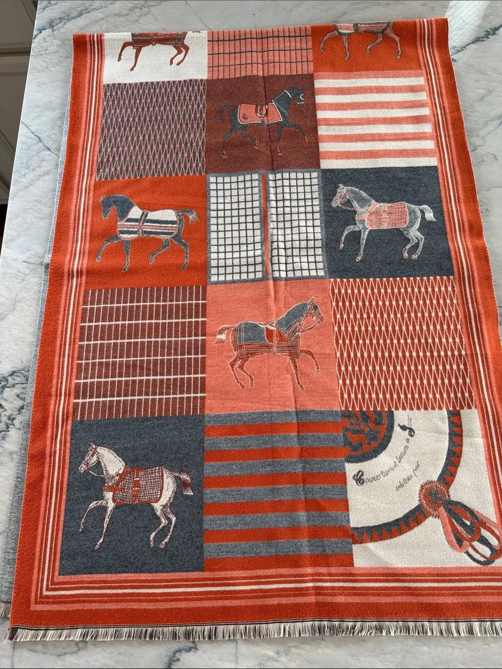 Classic Equestrian Orange & Gray Shawl